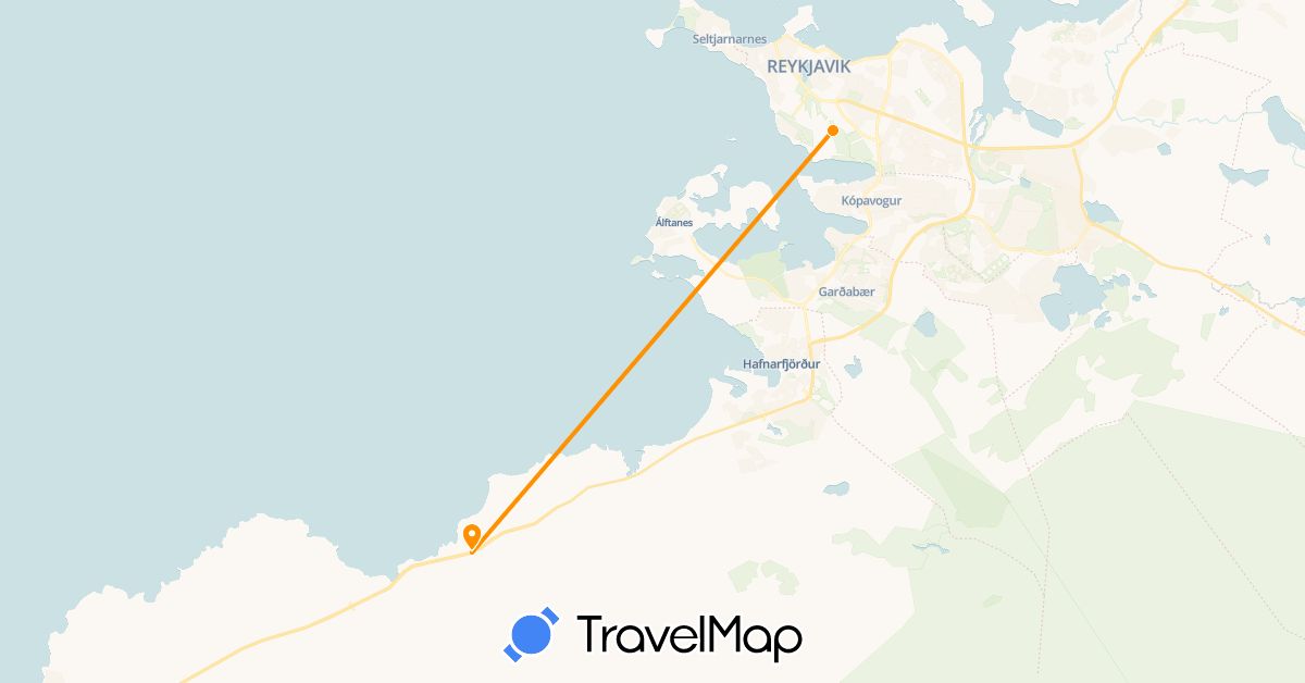 TravelMap itinerary: plane, hitchhiking in Iceland (Europe)